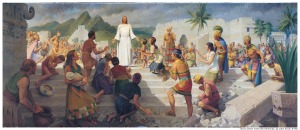 Jesus appearing at the temple in the land Bountiful among the Nephites
